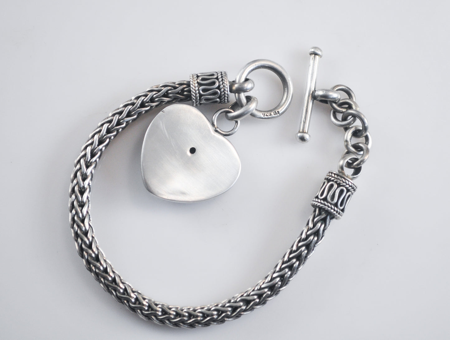 Signed Sterling Silver Heart Tag Wheat Bracelet