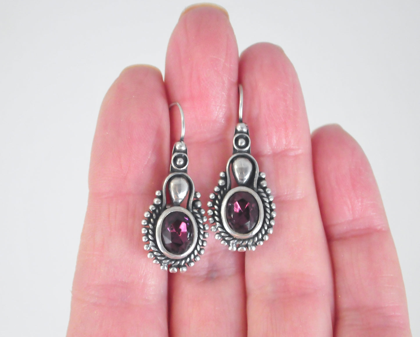 Exotic Sterling Silver Purple Stone Earrings