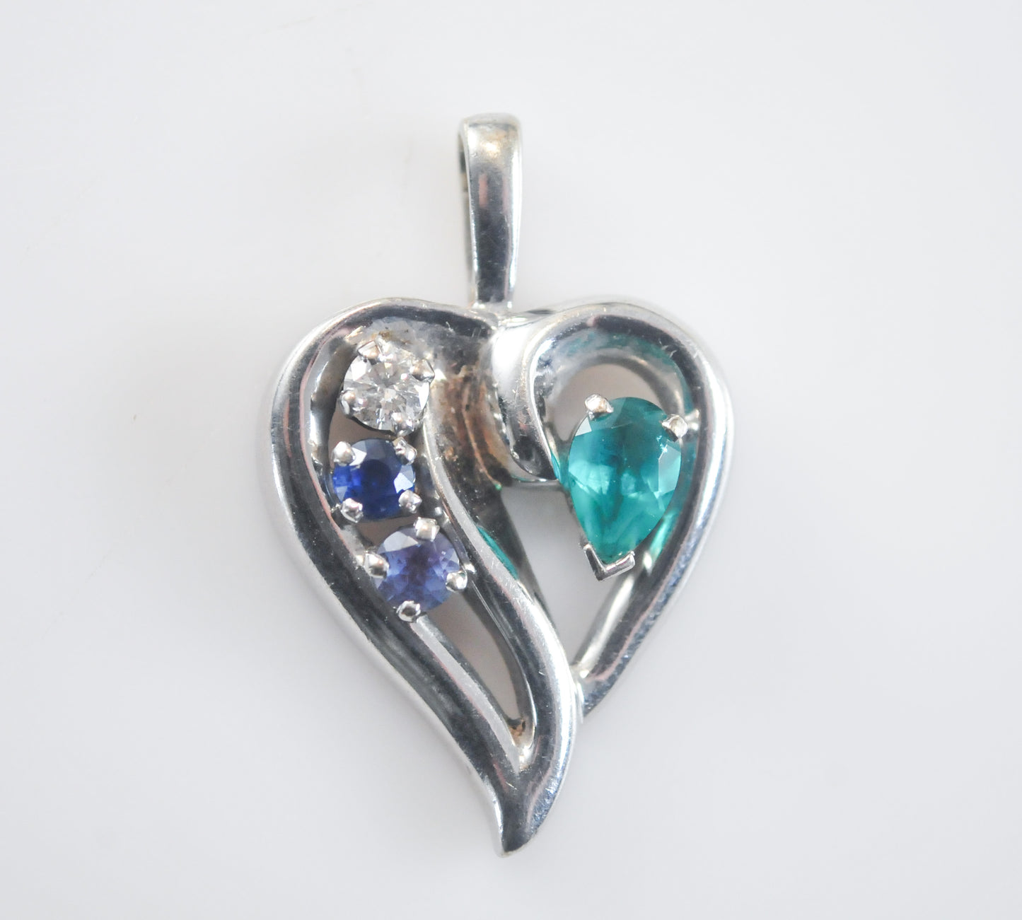 Heavy 14K White Gold Diamond Heart Pendant