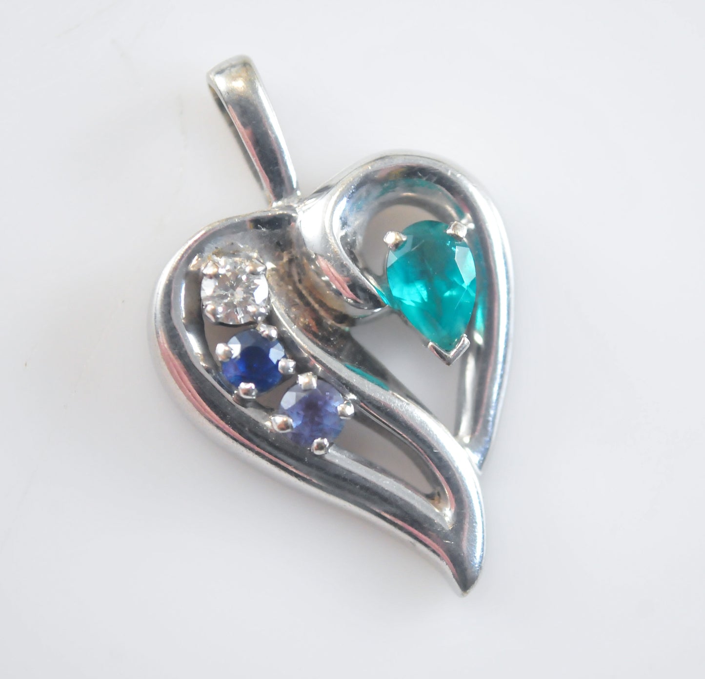 Heavy 14K White Gold Diamond Heart Pendant