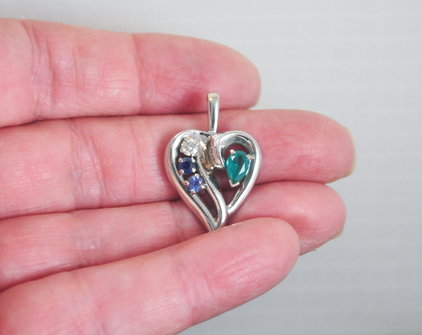 Heavy 14K White Gold Diamond Heart Pendant