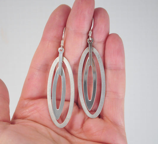 Long 925 Italy Sterling Silver Modernist Earrings