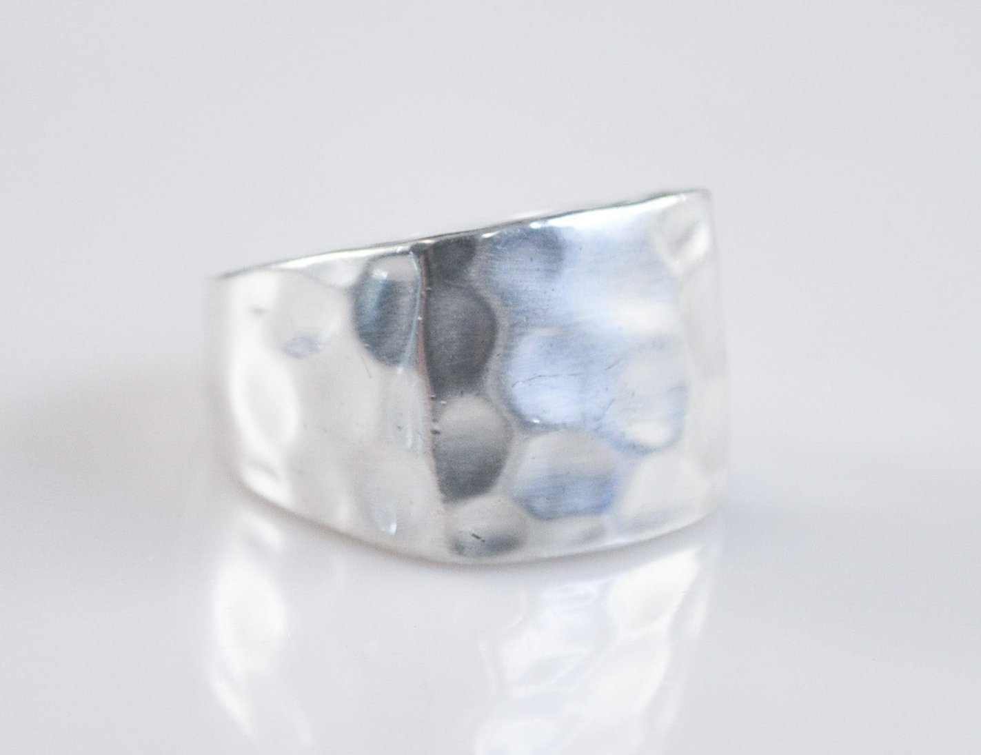 Signed Sterling Silver Square Hammered Ring