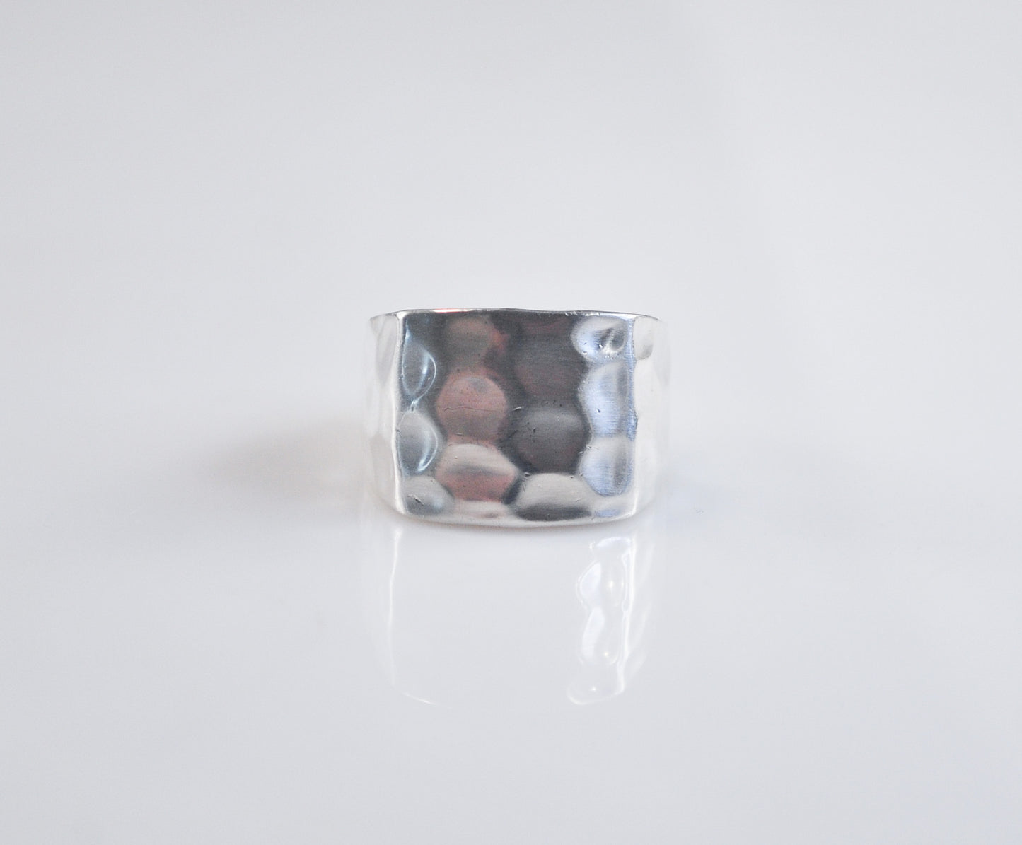 Signed Sterling Silver Square Hammered Ring