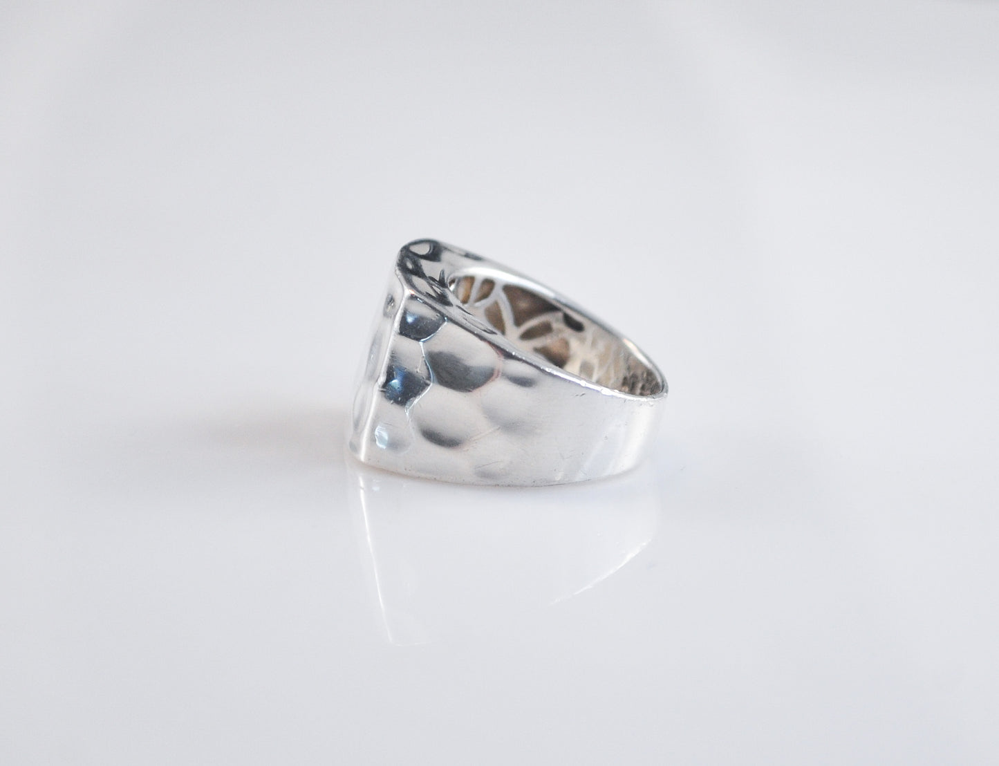 Signed Sterling Silver Square Hammered Ring