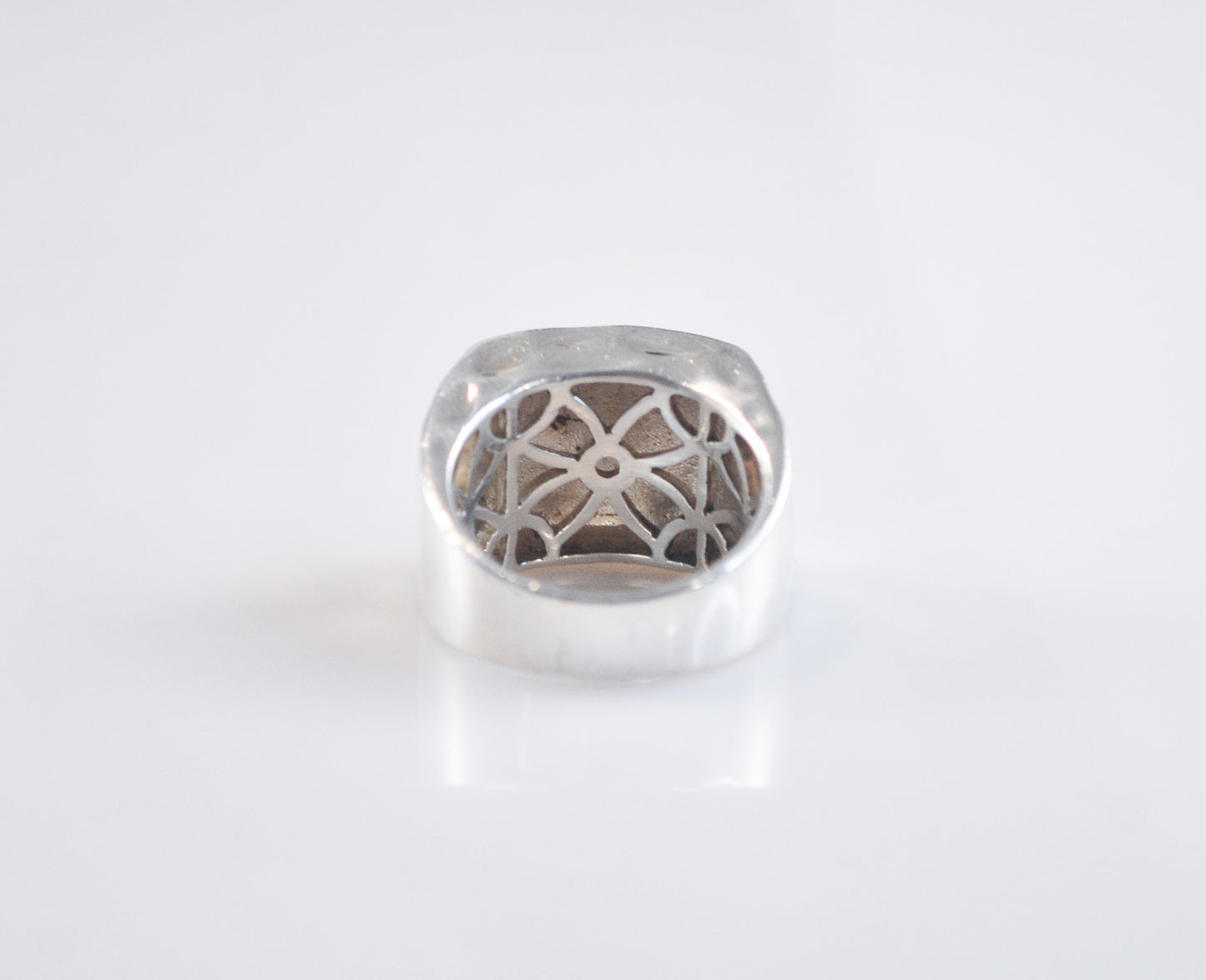 Signed Sterling Silver Square Hammered Ring