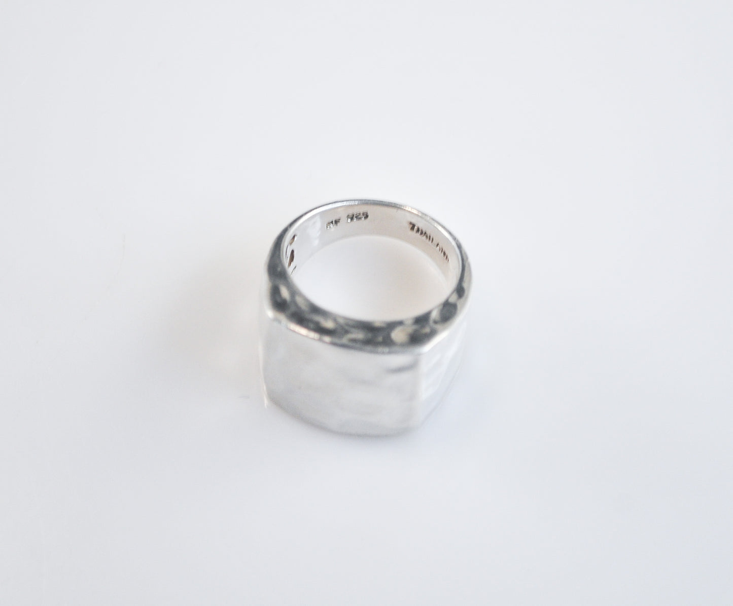 Signed Sterling Silver Square Hammered Ring