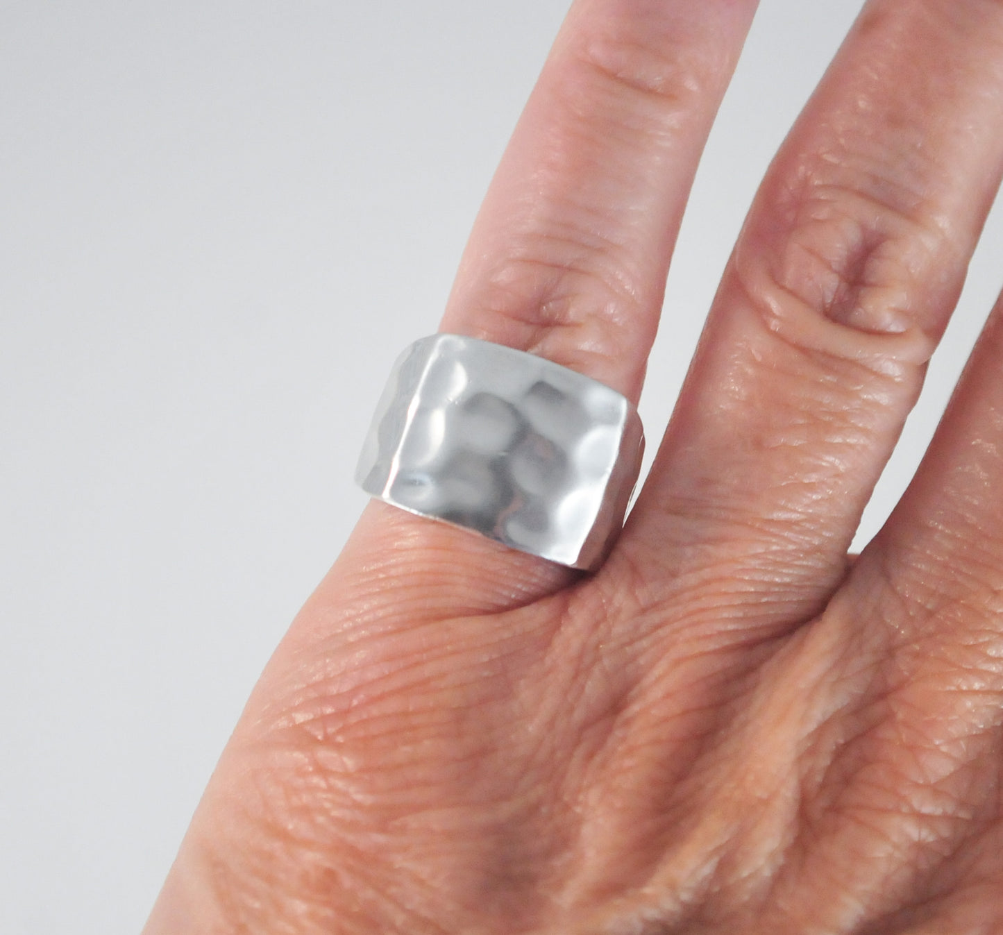 Signed Sterling Silver Square Hammered Ring