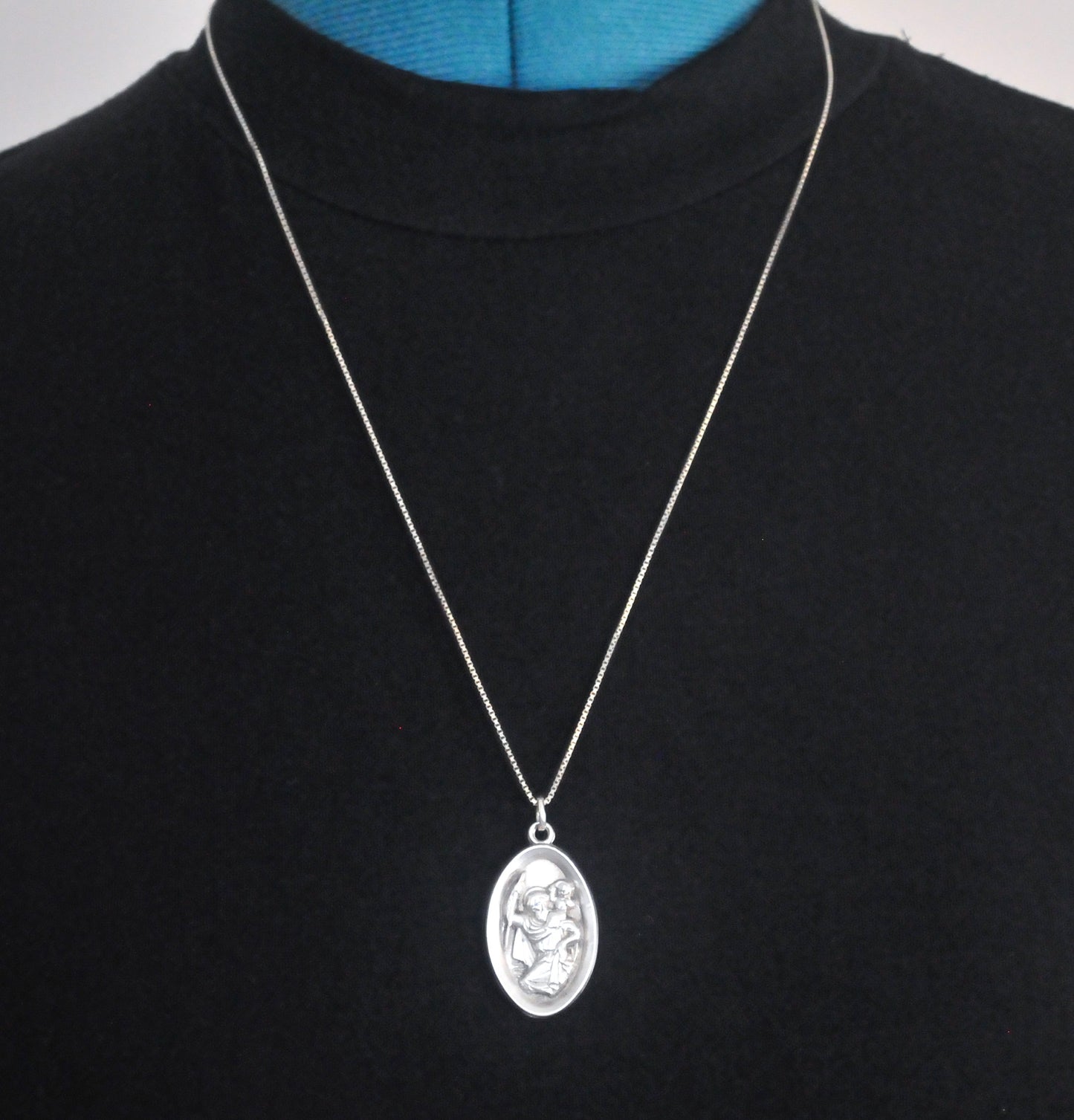 Vintage Sterling Silver Saint Christopher Medal Pendant Necklace