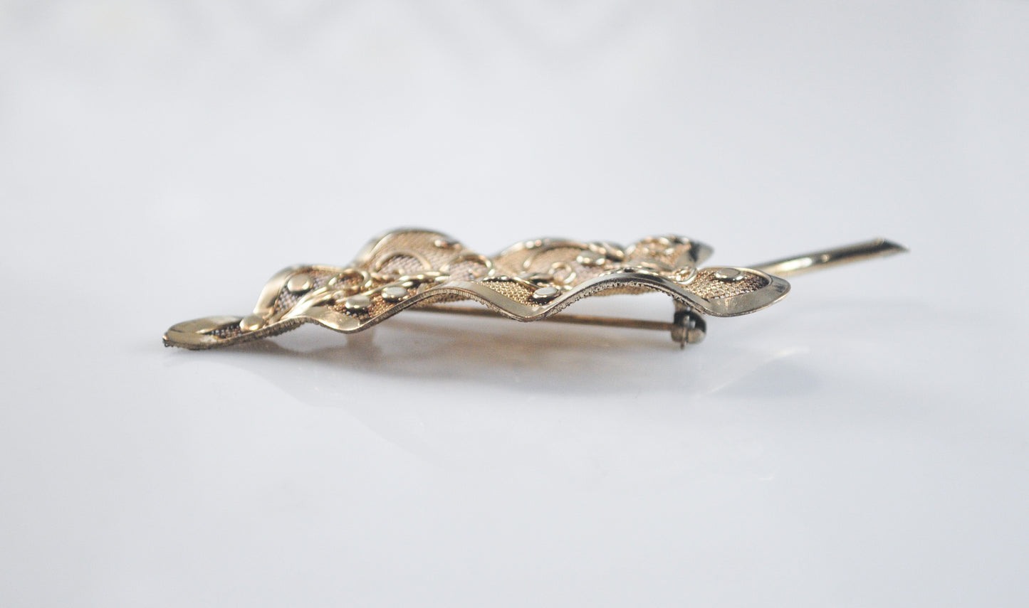 Vintage Walter Lampl Gold Filled Mesh Leaf Brooch