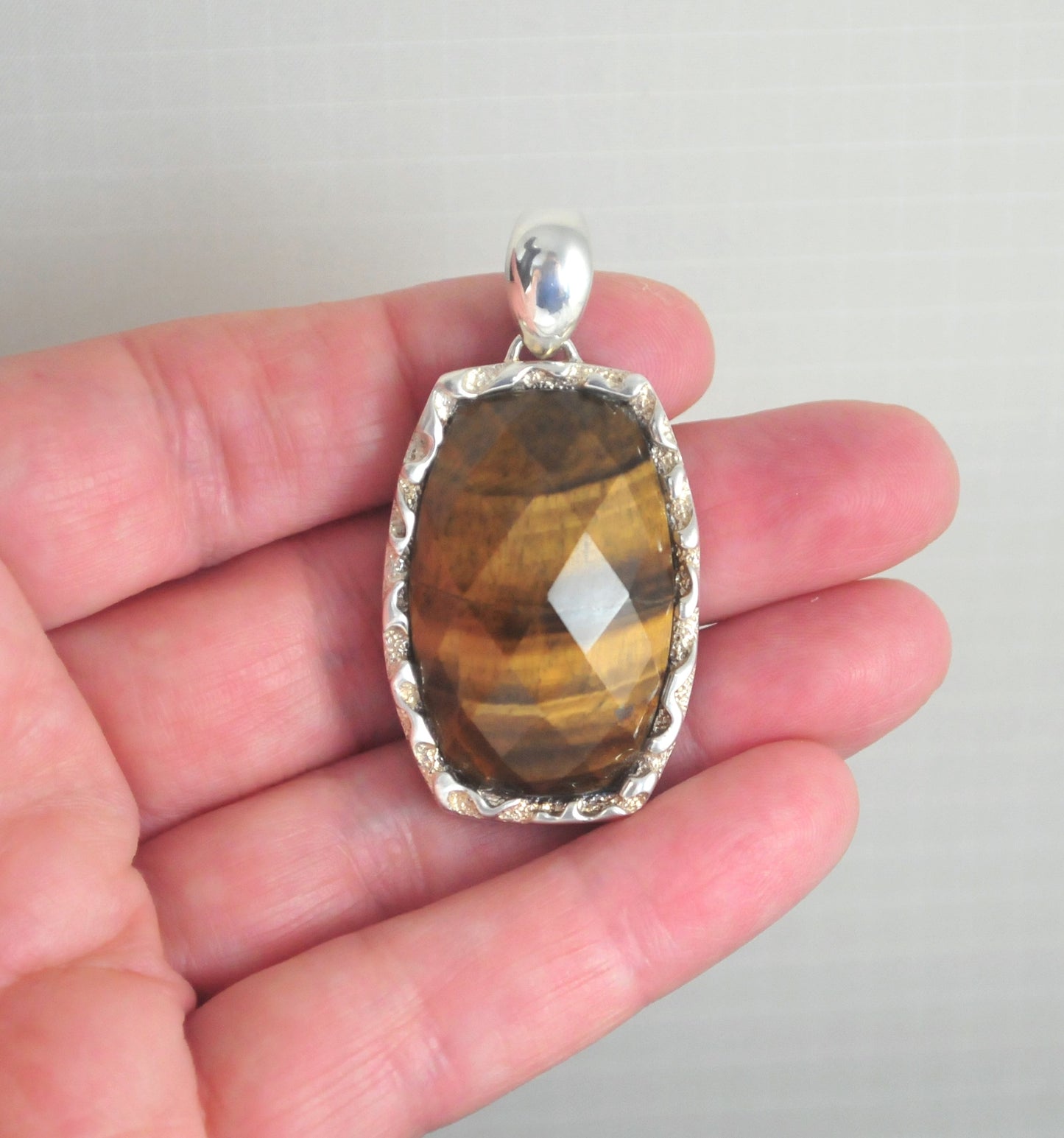 Designer Sterling Silver Tiger's Eye Enhancer Pendant