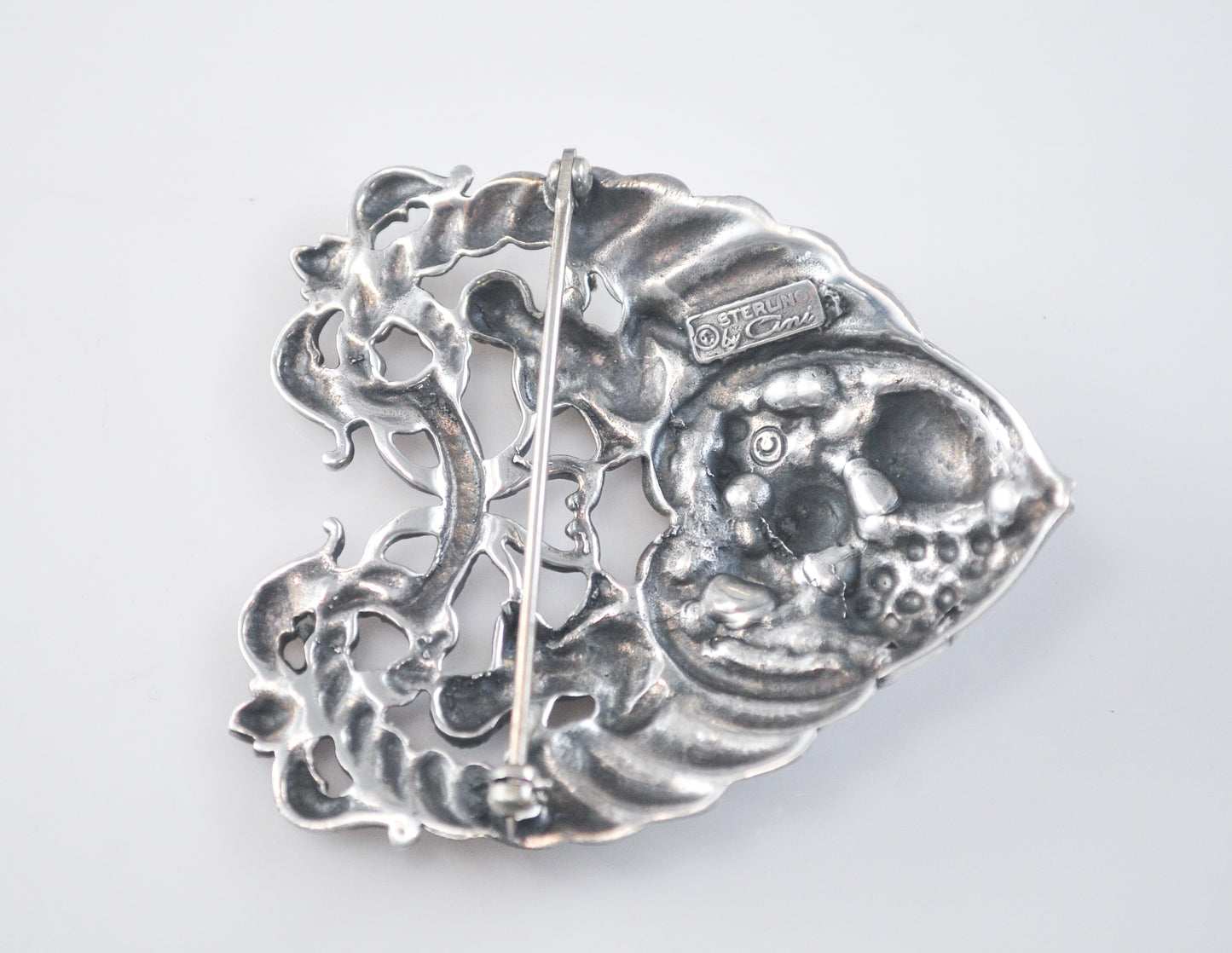 Large Cini Sterling Silver Zodiac Gemini Heart Brooch