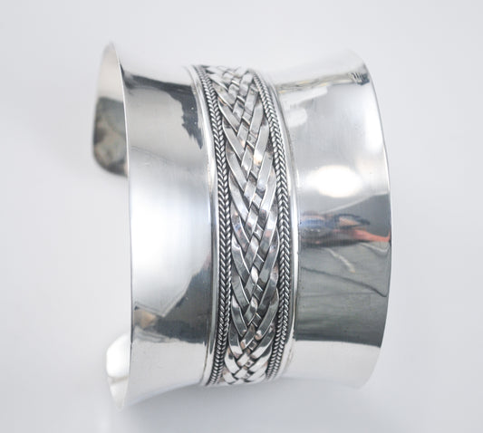 Designer Signed Huge Wide Sterling Silver Bali Cuff Bracelet