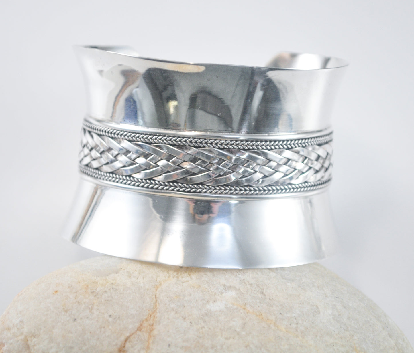 Designer Signed Huge Wide Sterling Silver Bali Cuff Bracelet