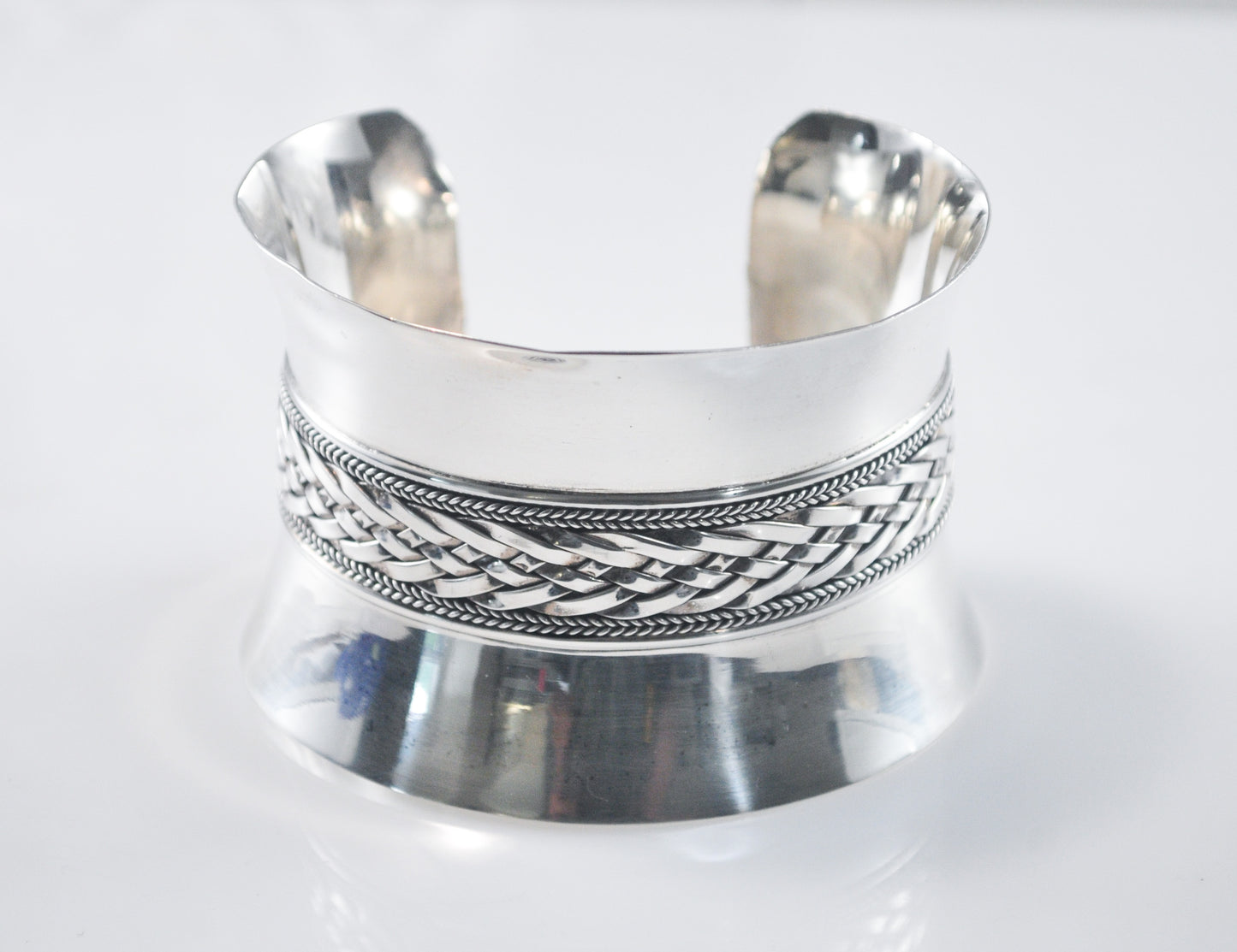 Designer Signed Huge Wide Sterling Silver Bali Cuff Bracelet