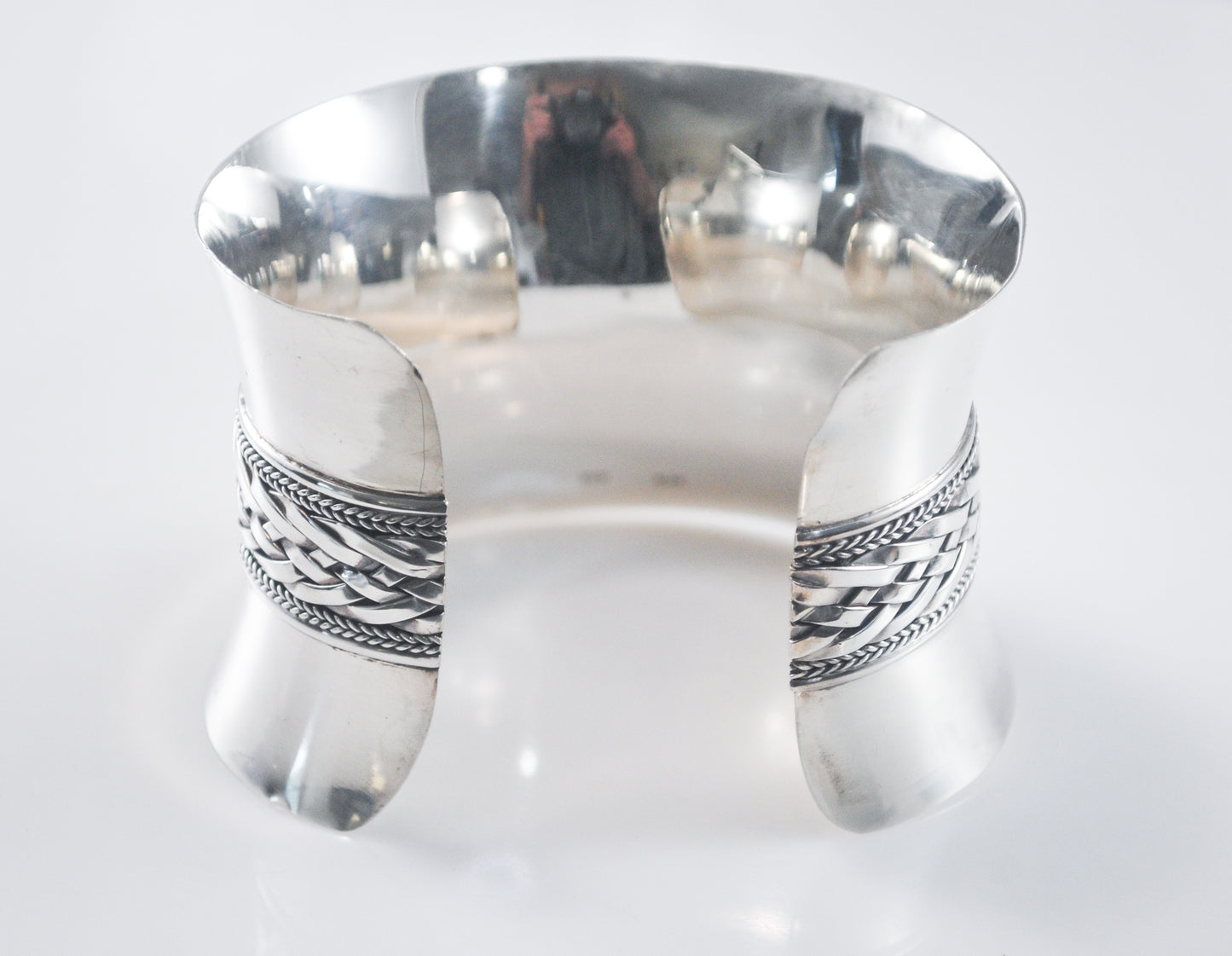 Designer Signed Huge Wide Sterling Silver Bali Cuff Bracelet