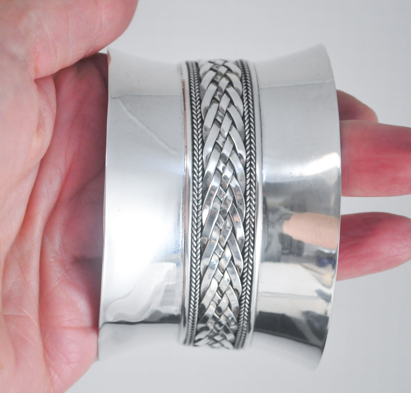 Designer Signed Huge Wide Sterling Silver Bali Cuff Bracelet