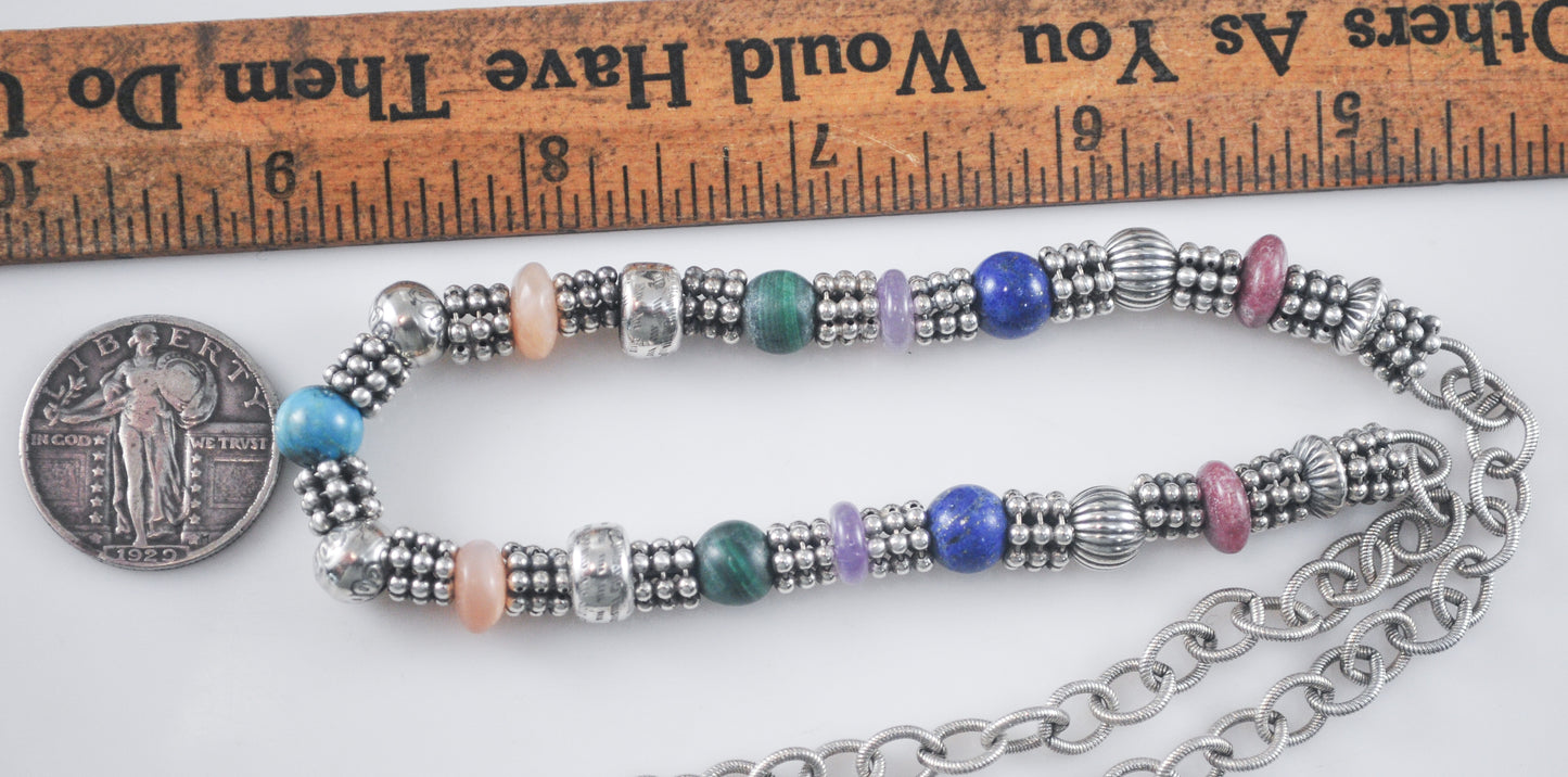 Relios Carolyn Pollack Sterling Silver Multi-Stone Bead Necklace