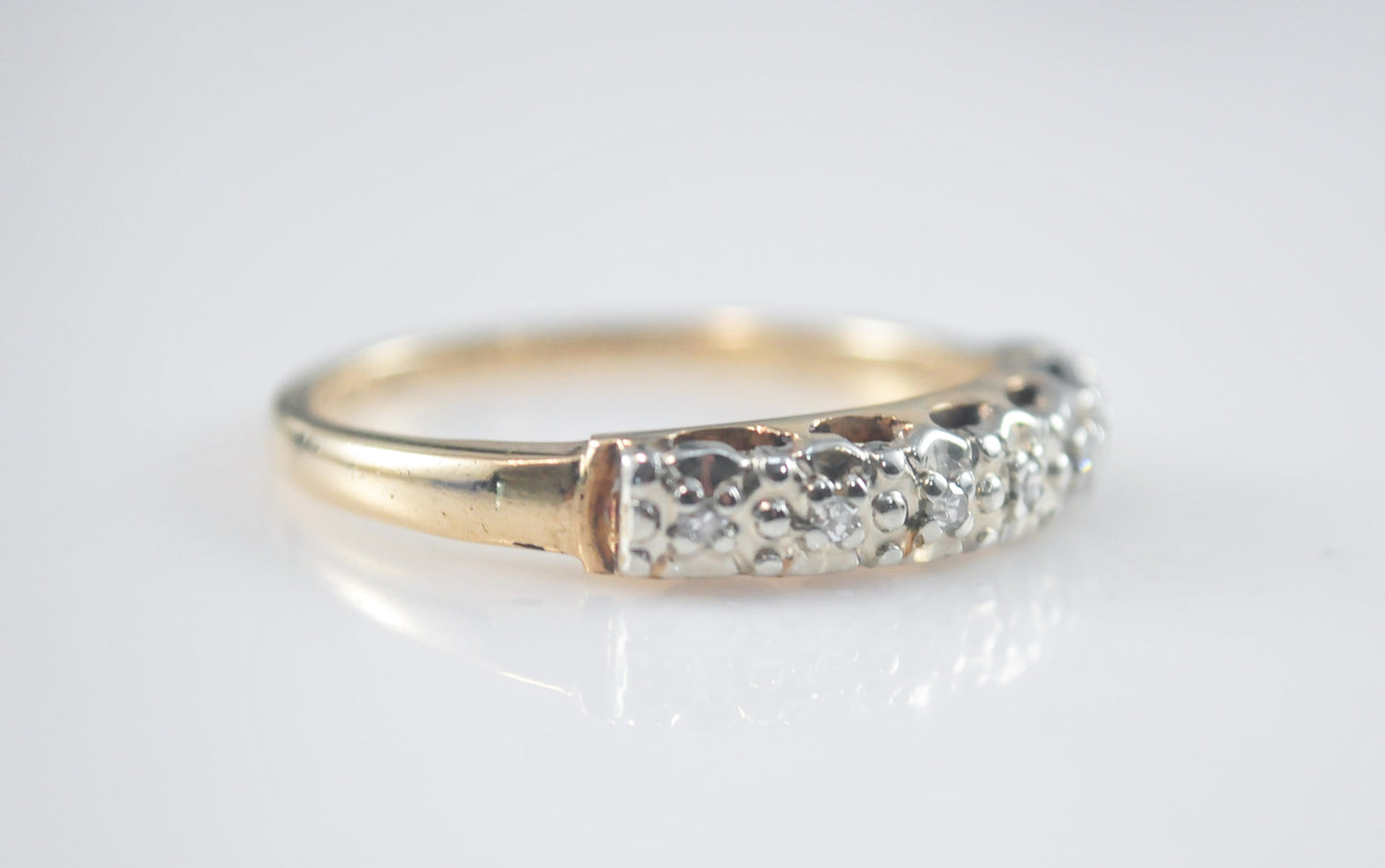 14K White and Yellow Gold Diamond Band Ring, Size 6 1/2