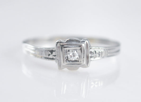 Antique 14K White Gold Diamond Ring