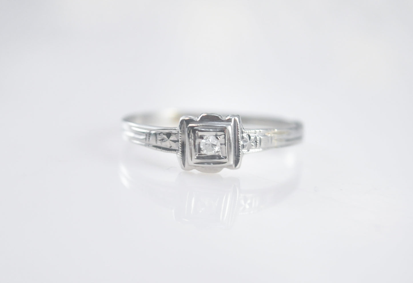 Antique 14K White Gold Diamond Ring