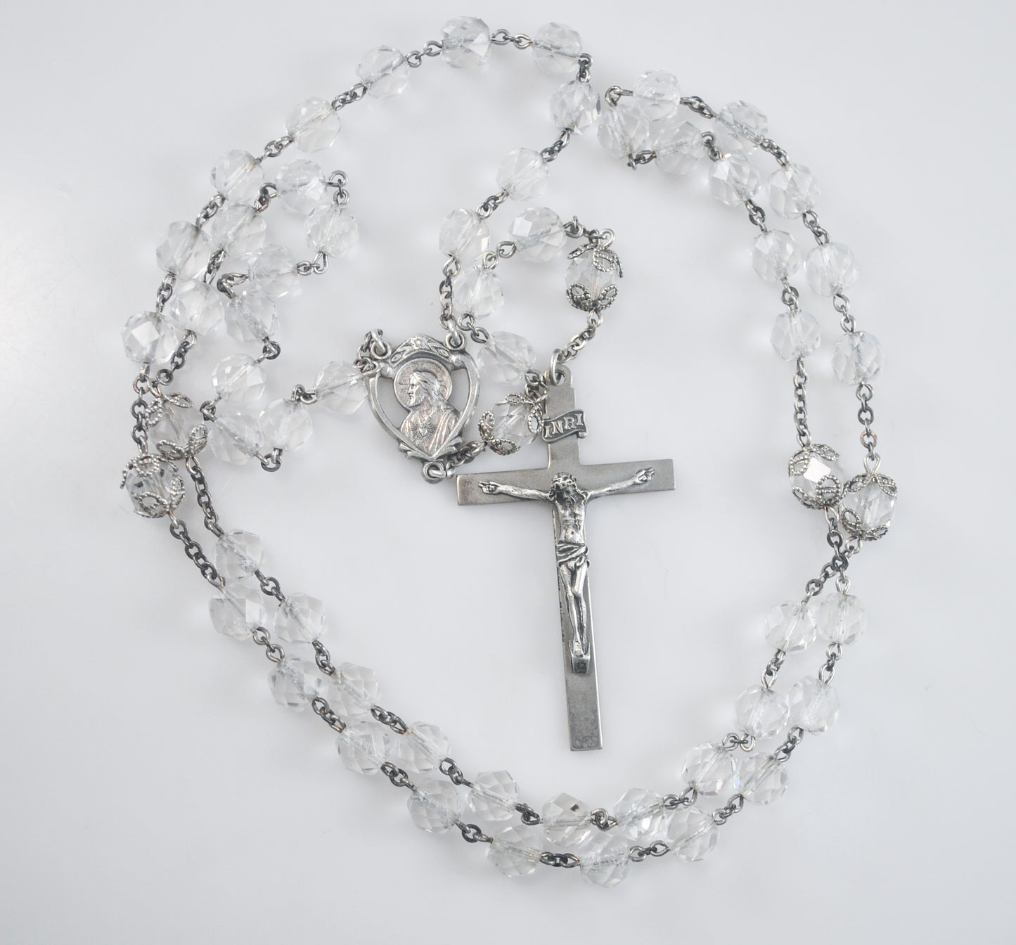 Vintage AFCO Sterling Silver Crystal Rosary Beads, 23 Inches