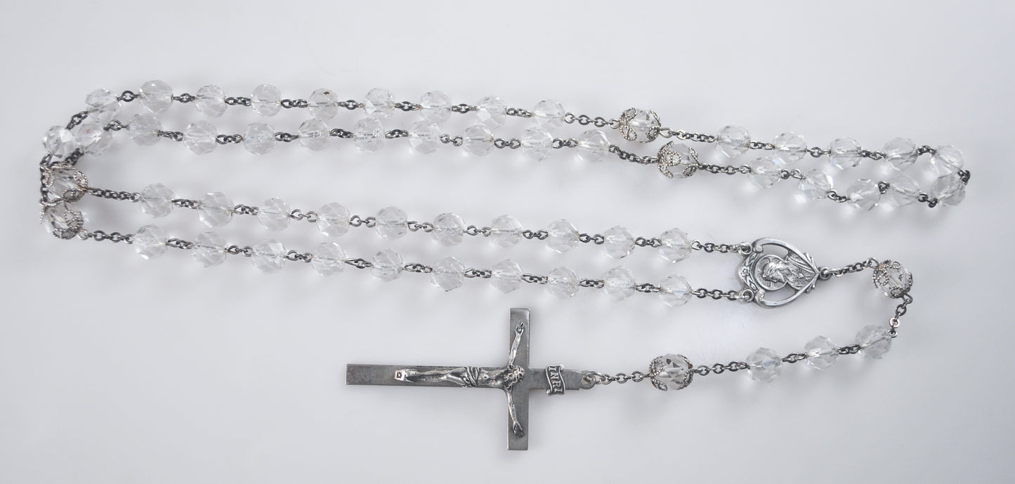 Vintage AFCO Sterling Silver Crystal Rosary Beads, 23 Inches