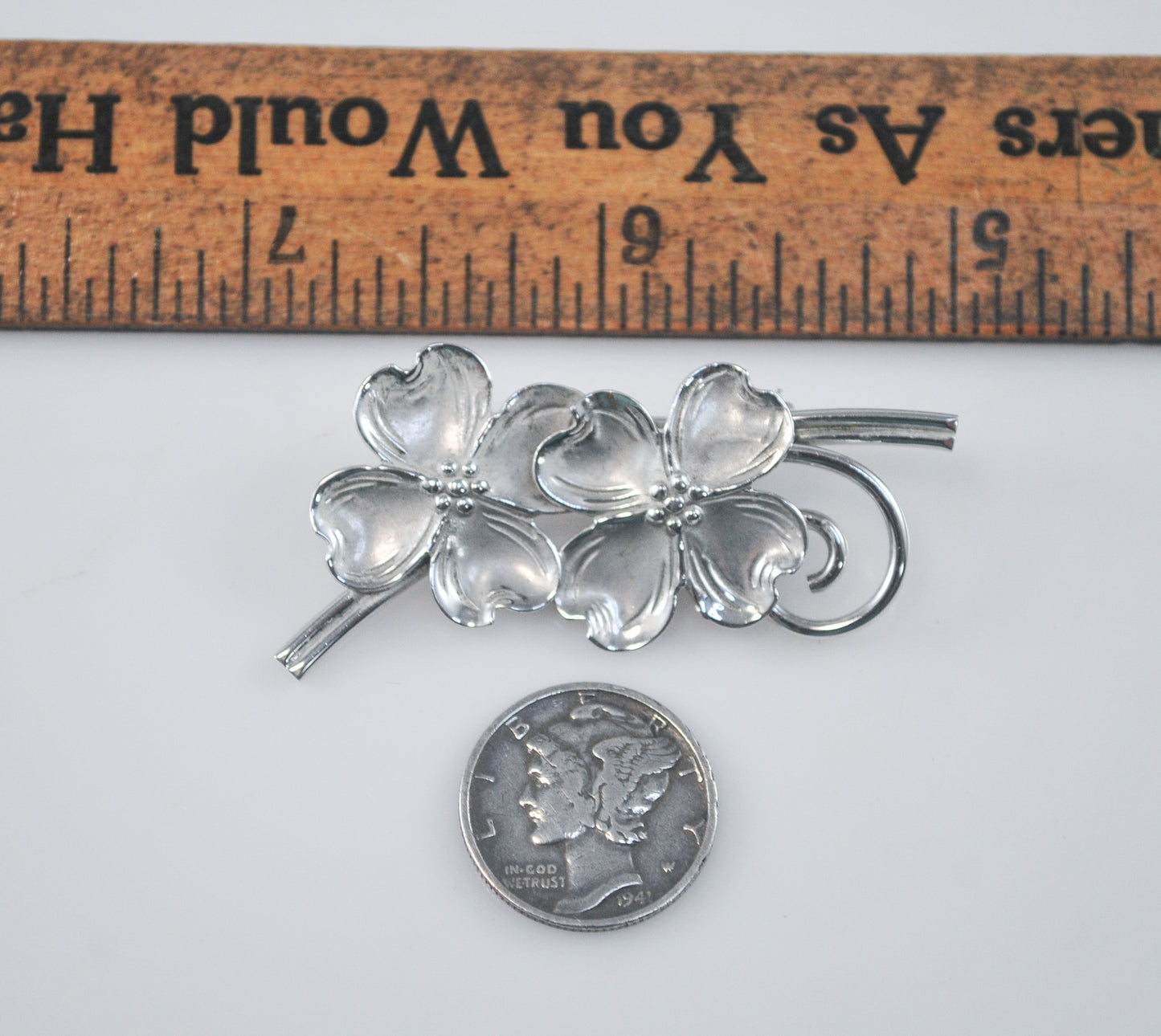 Vintage Beau Sterling Silver Dogwood Flower Brooch