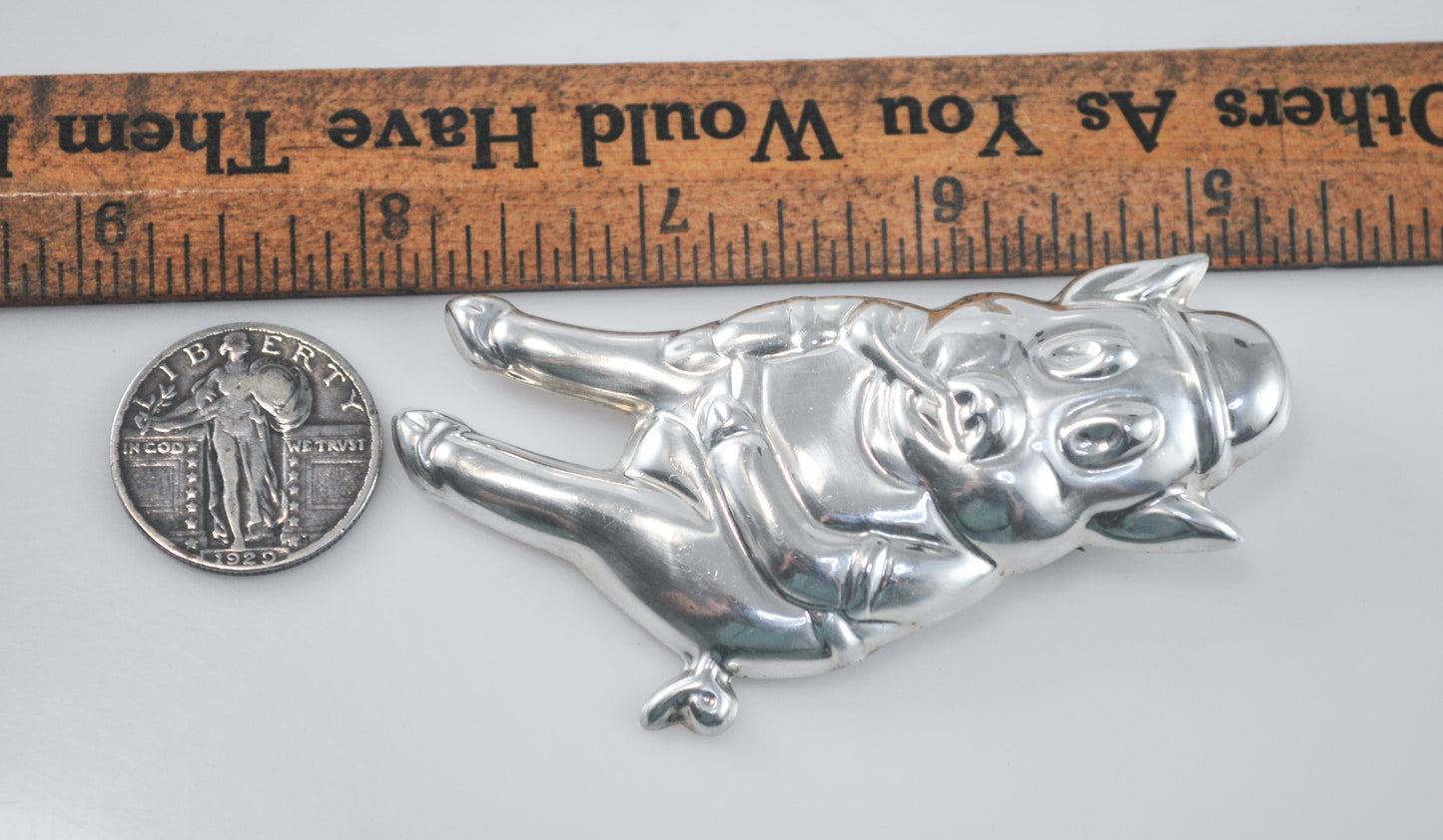 Large Sterling Silver Pig Brooch