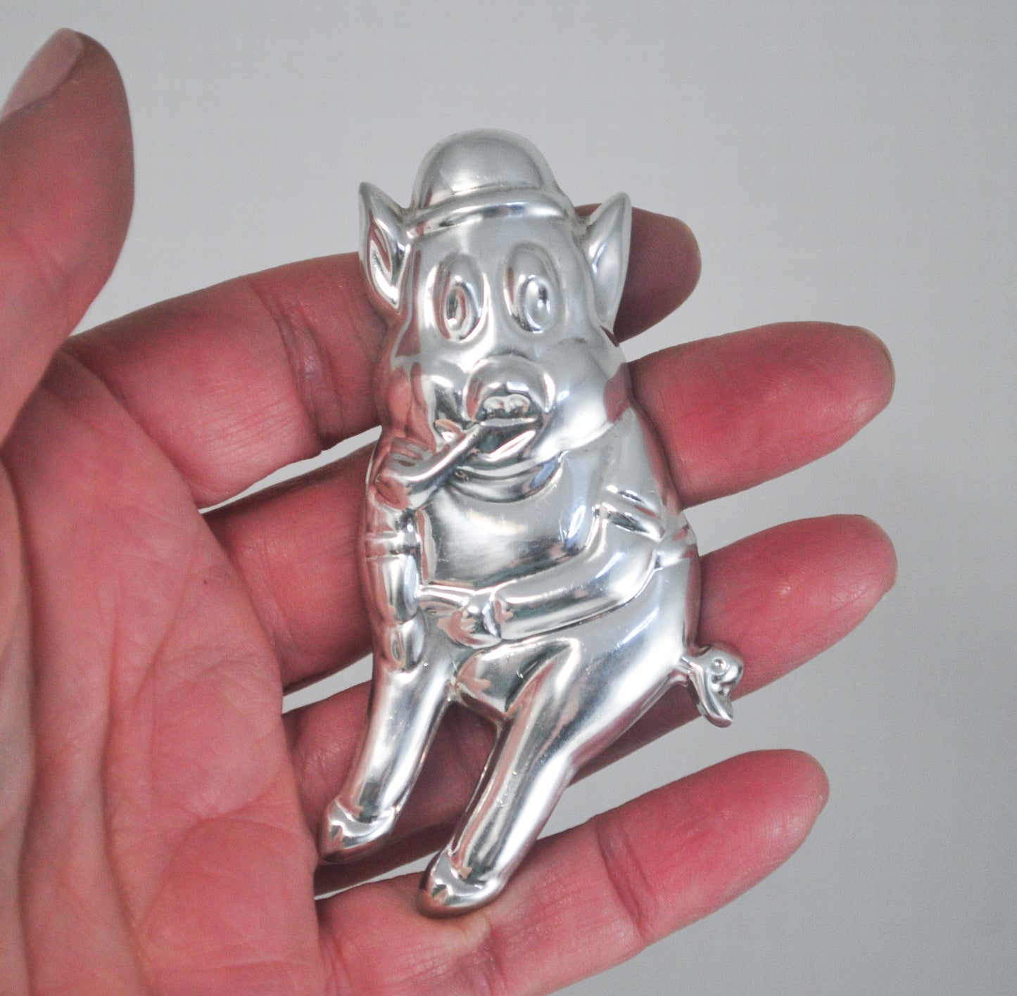 Large Sterling Silver Pig Brooch