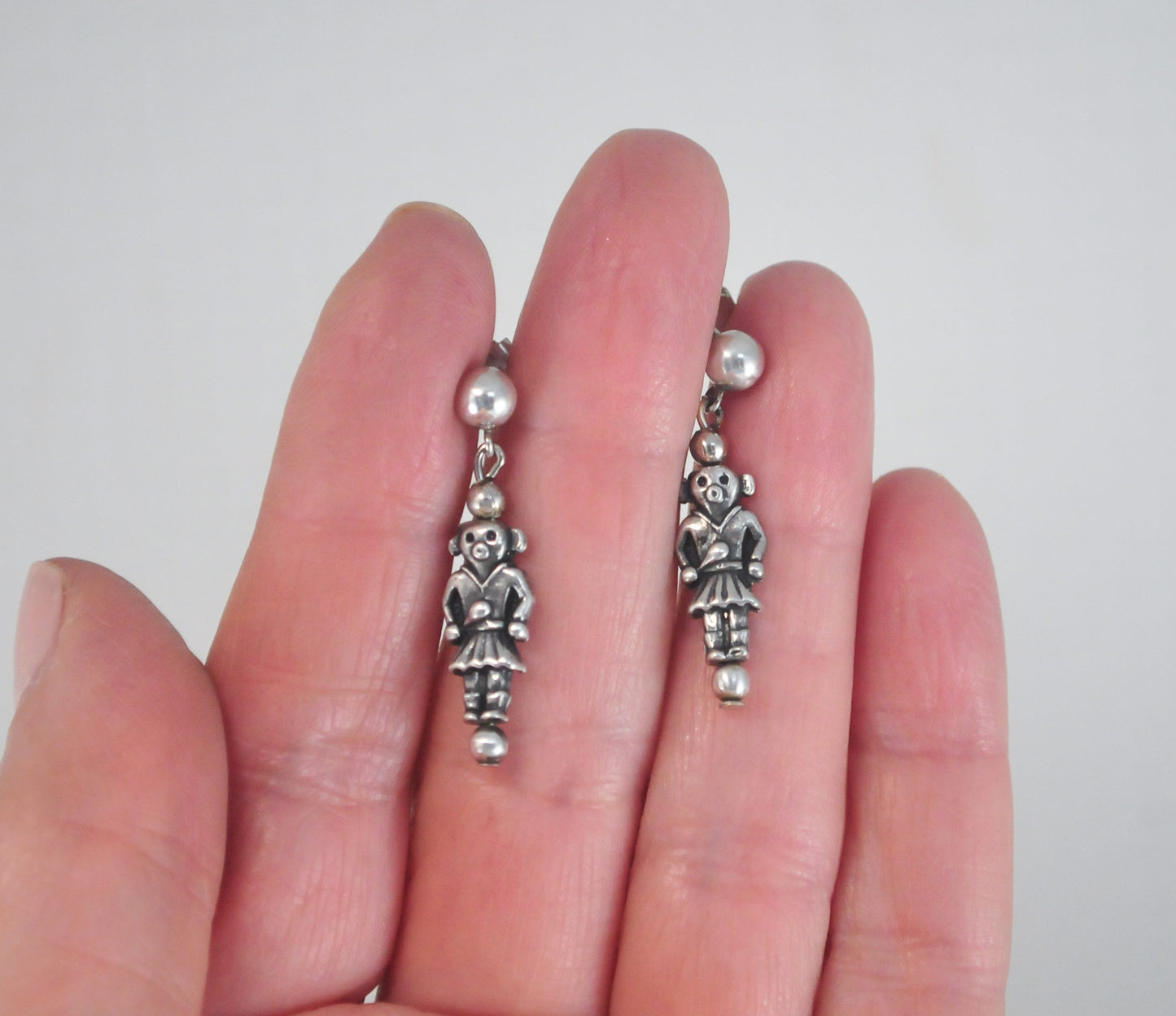 Small Vintage Navajo Mud Head Kachina Earrings, Sterling Silver