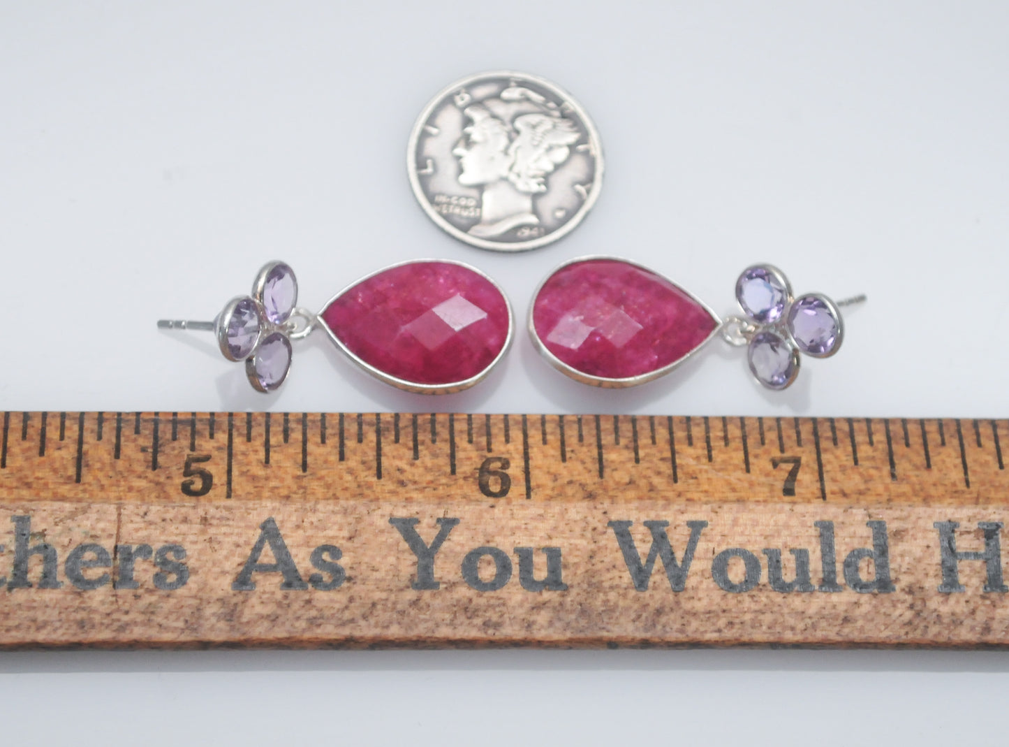 925 India Natural Ruby Amethyst Earrings