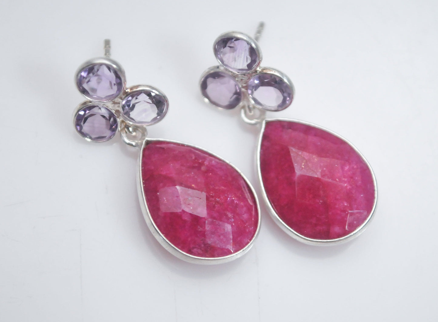 925 India Natural Ruby Amethyst Earrings