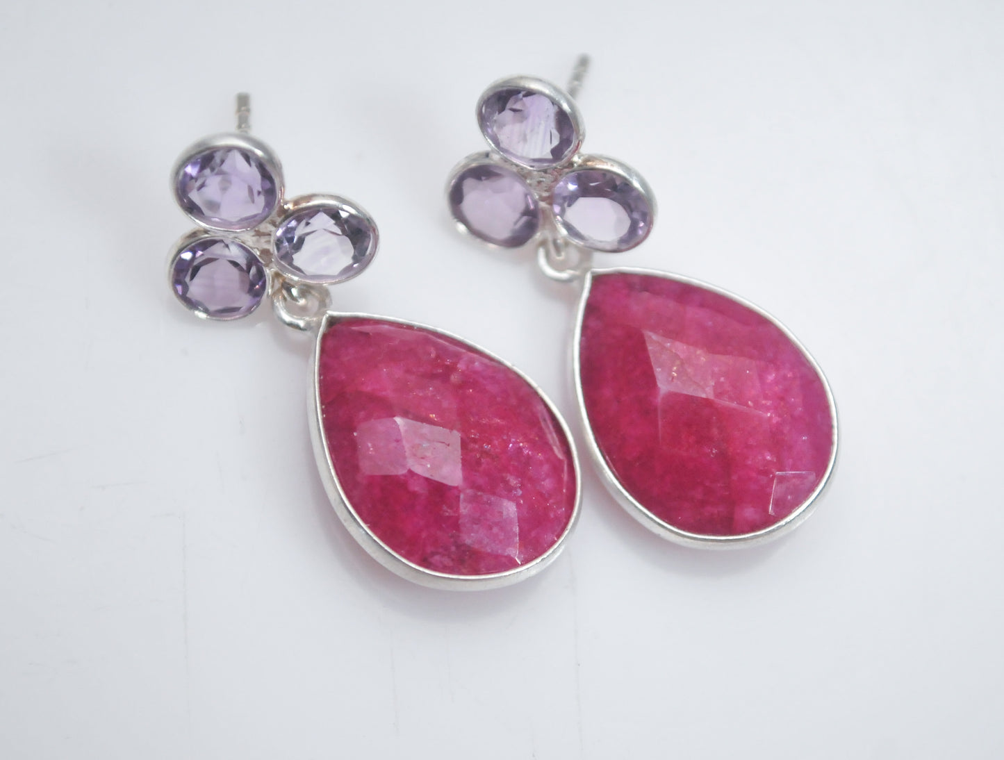 925 India Natural Ruby Amethyst Earrings