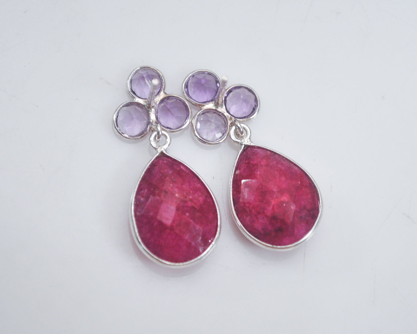 925 India Natural Ruby Amethyst Earrings