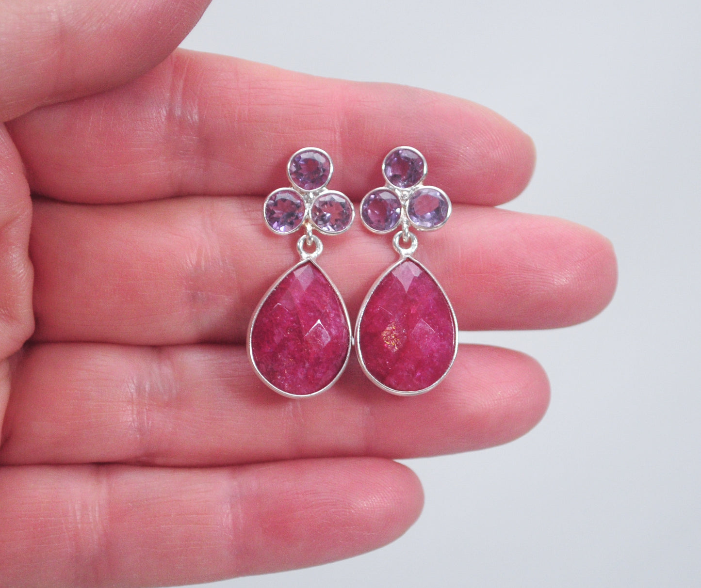 925 India Natural Ruby Amethyst Earrings