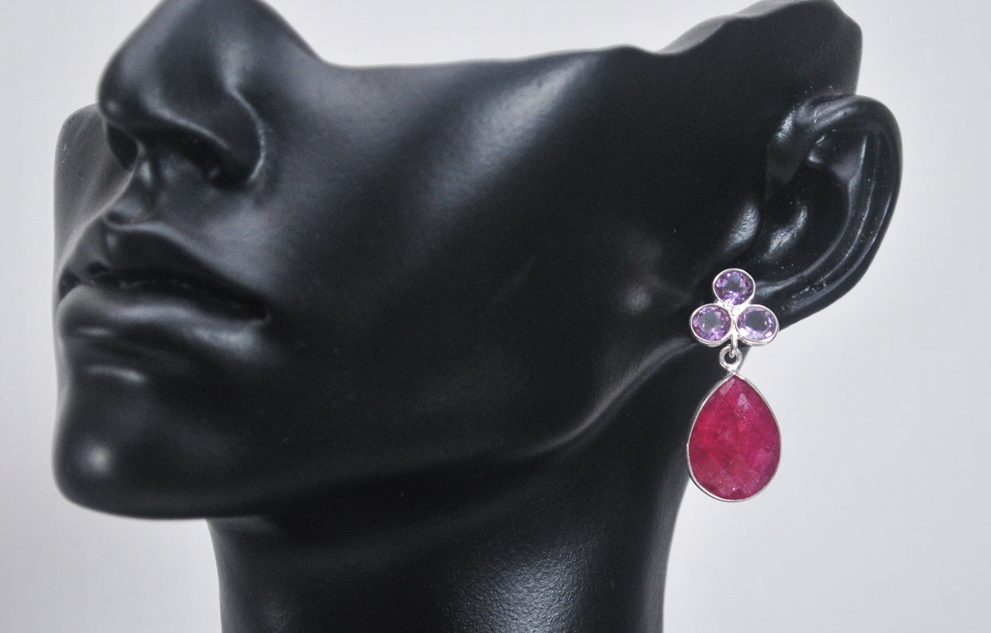 925 India Natural Ruby Amethyst Earrings