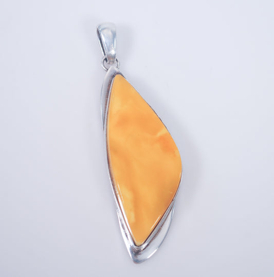 Large Sterling Silver Egg Yolk Amber Pendant