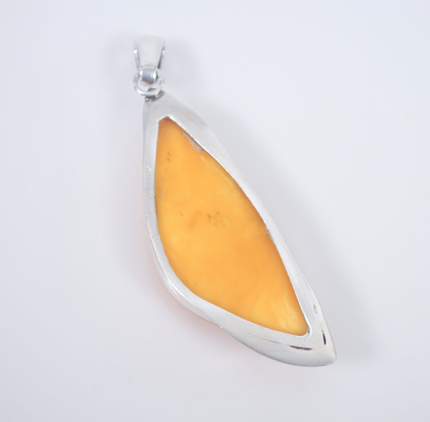 Large Sterling Silver Egg Yolk Amber Pendant