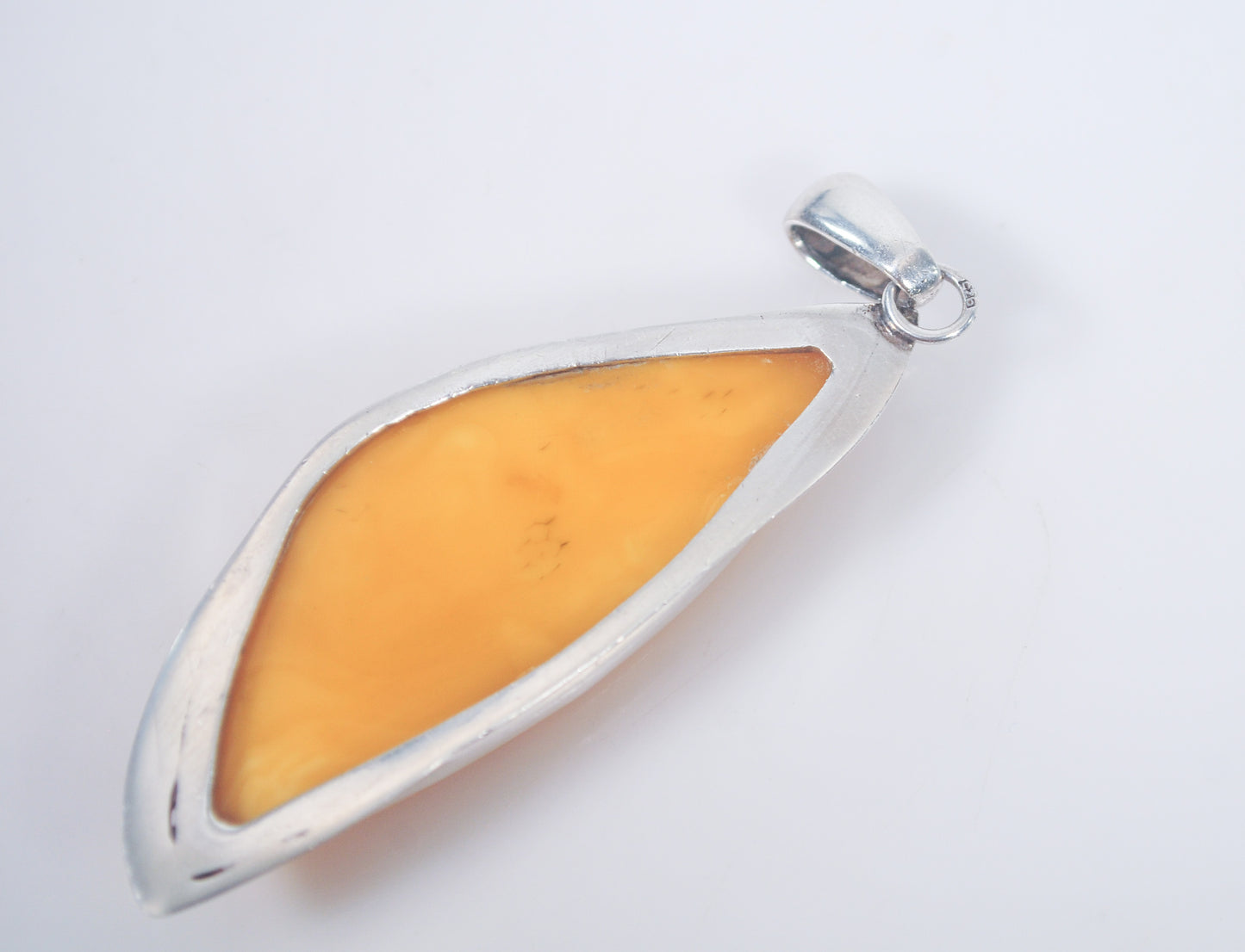 Large Sterling Silver Egg Yolk Amber Pendant