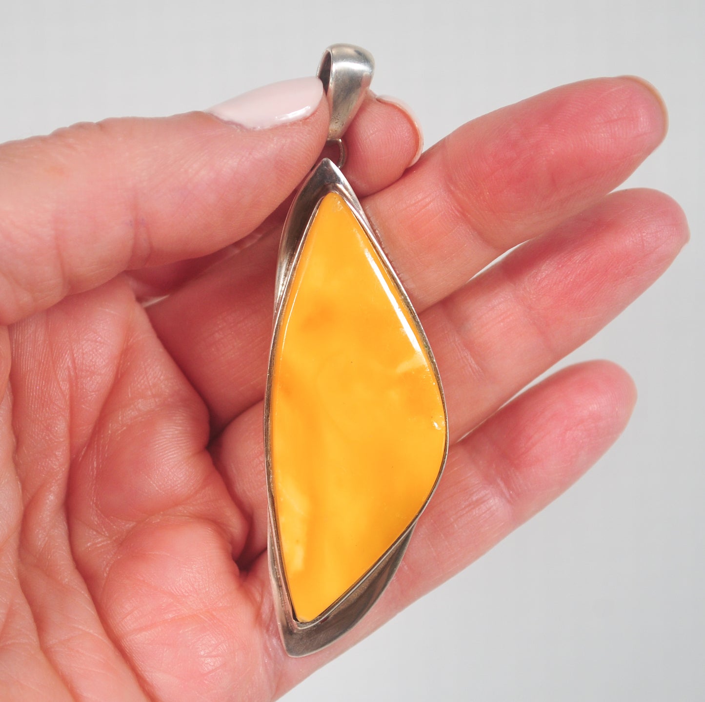 Large Sterling Silver Egg Yolk Amber Pendant