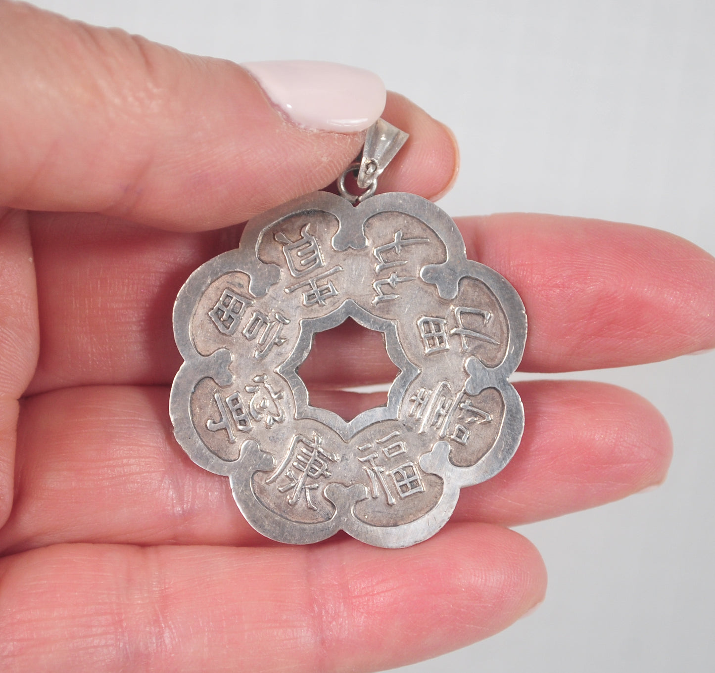 Vintage 800 Silver Chinese Blessing Amulet Pendant