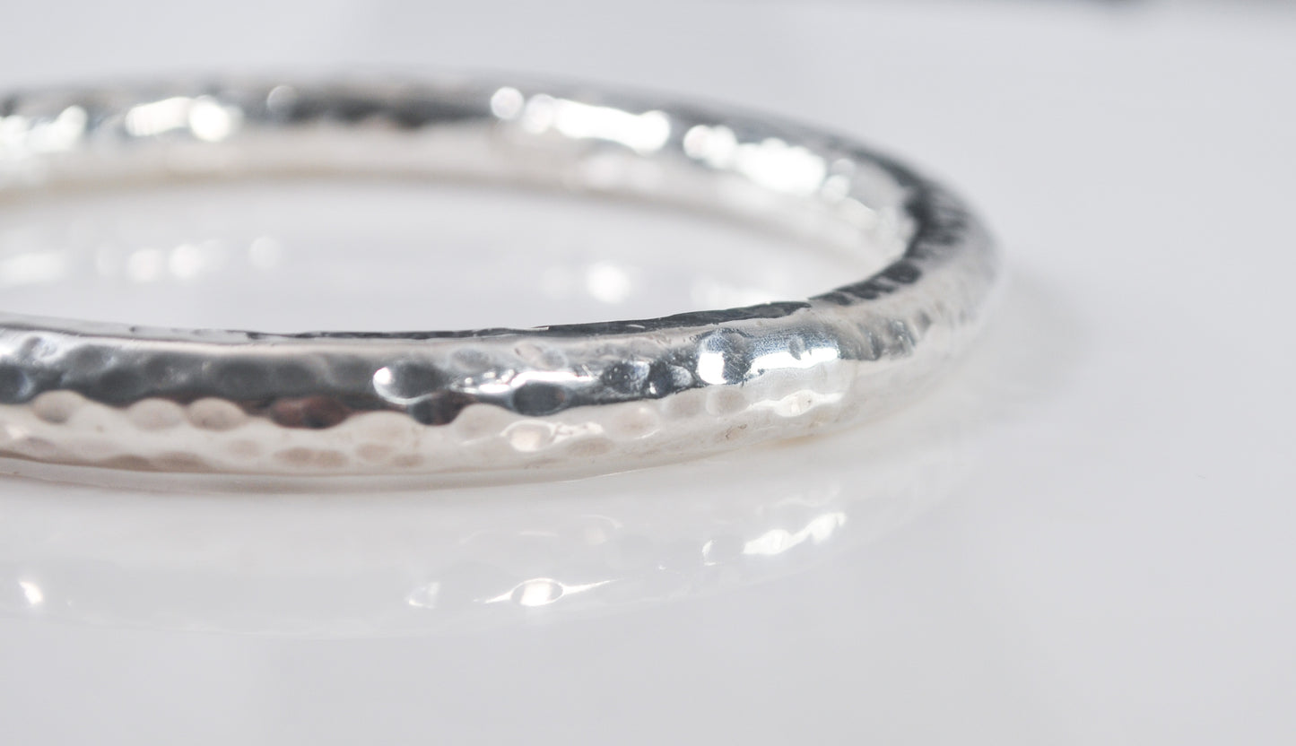 925 Italy Sterling Silver Hammered Bangle Bracelet