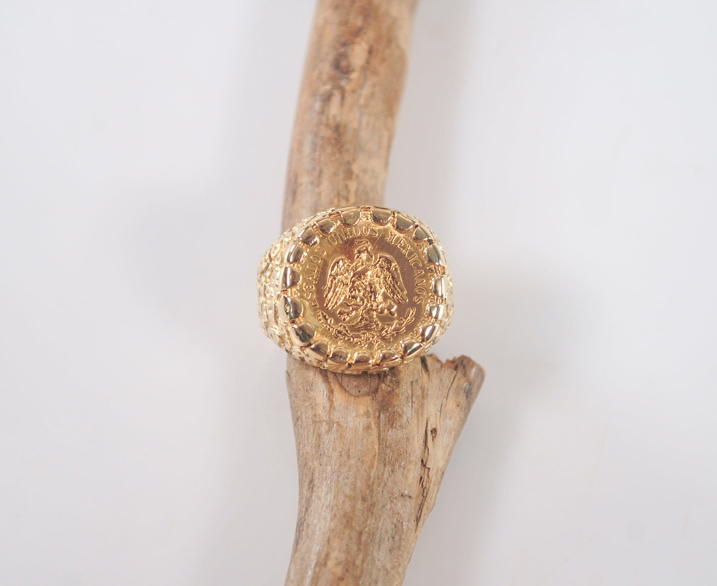 14K Gold 1945 Pesos Coin Nugget Ring