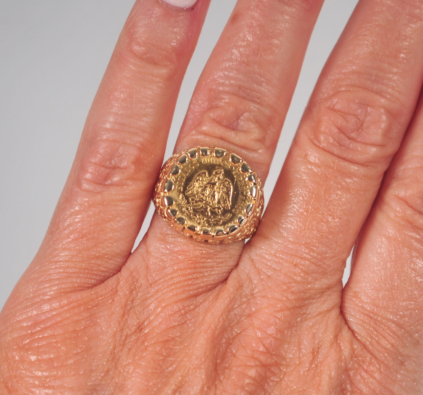 14K Gold 1945 Pesos Coin Nugget Ring