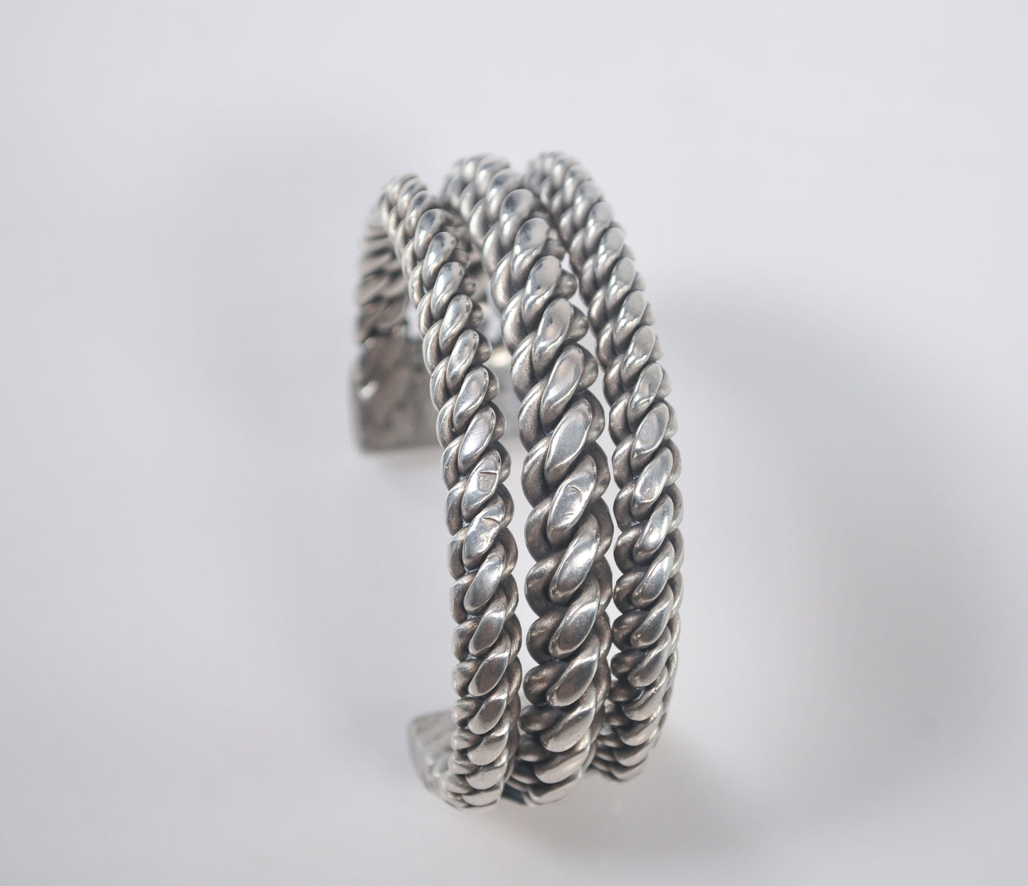 Heavy Southwestern Sterling Silver Braided Rope Cuff Bracelet, 126 Grams