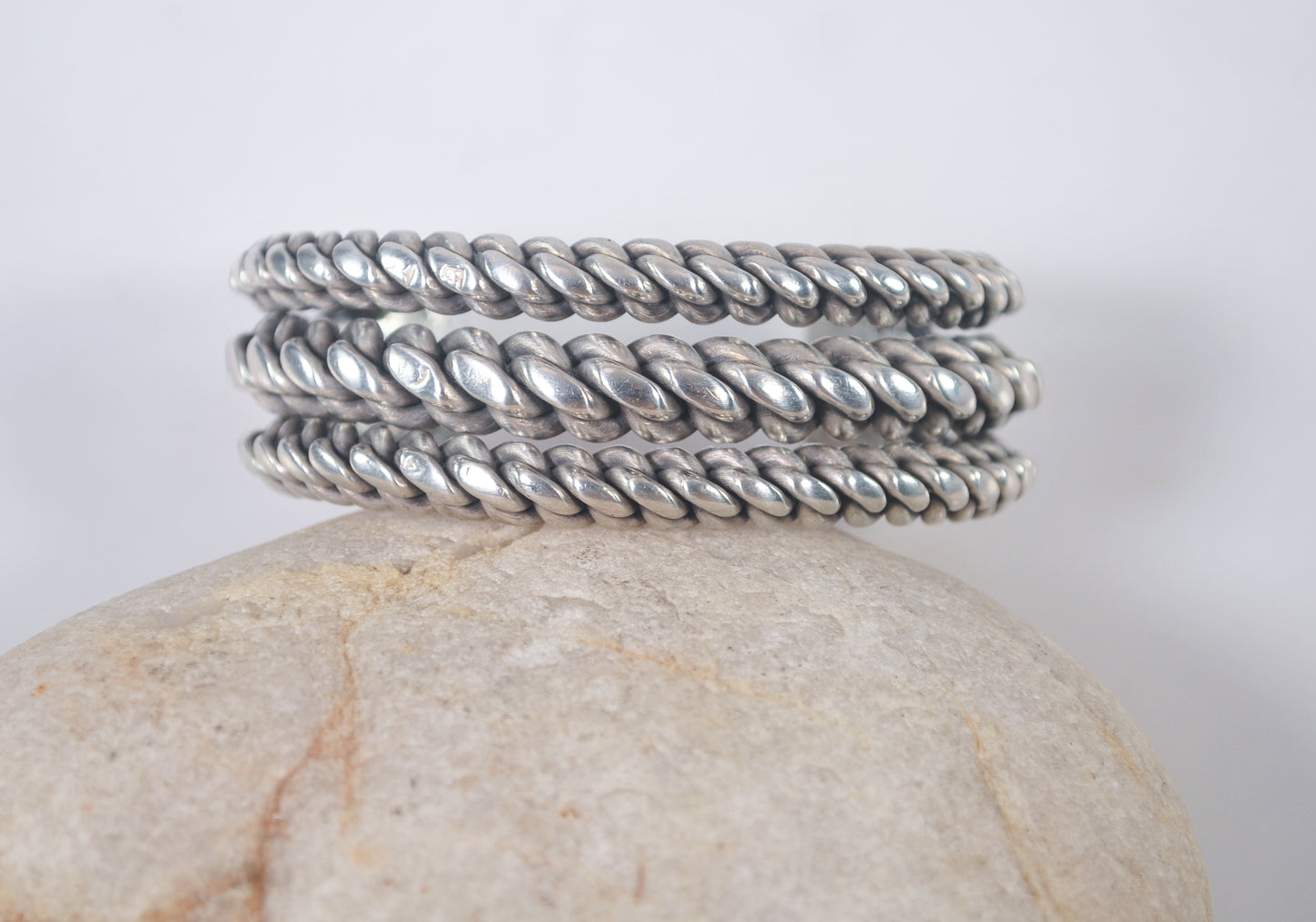 Heavy Southwestern Sterling Silver Braided Rope Cuff Bracelet, 126 Grams