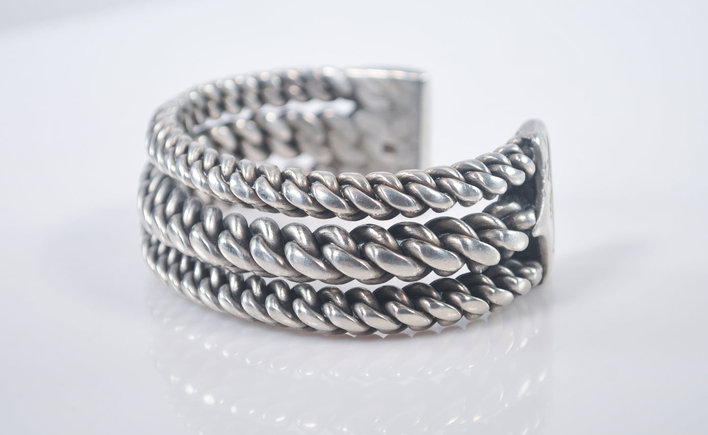 Heavy Southwestern Sterling Silver Braided Rope Cuff Bracelet, 126 Grams