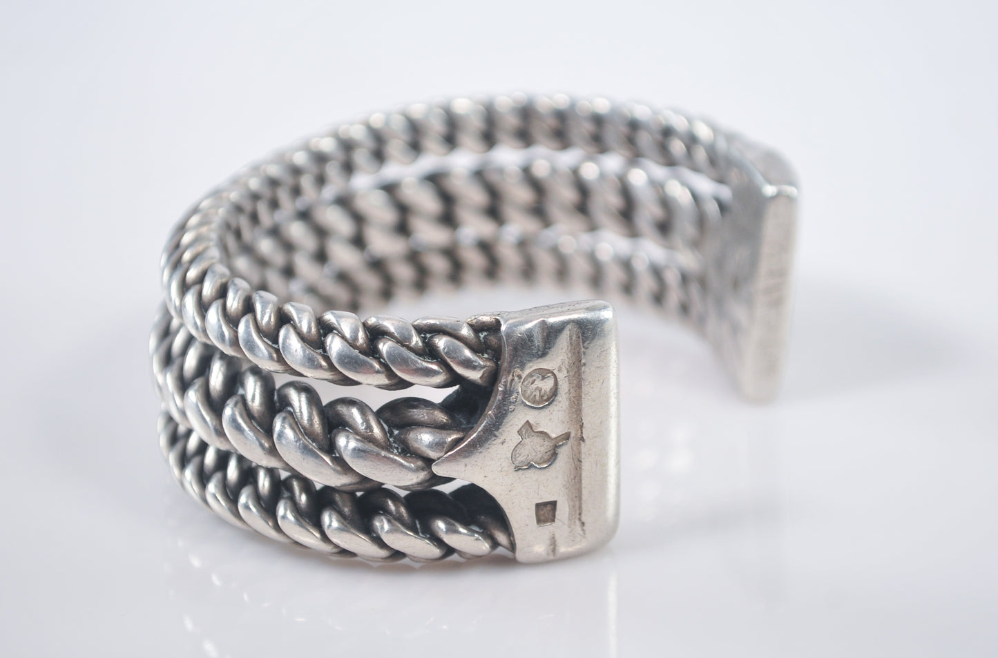 Heavy Southwestern Sterling Silver Braided Rope Cuff Bracelet, 126 Grams