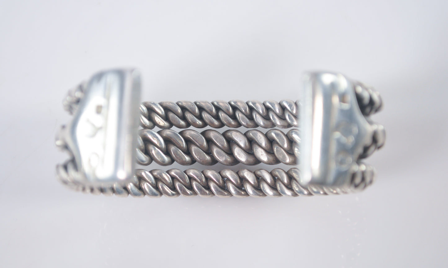 Heavy Southwestern Sterling Silver Braided Rope Cuff Bracelet, 126 Grams